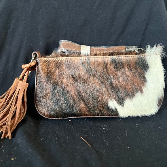 Catchfly Studio Hair On Hide Clutch Tassel Accent Wristlet Color Variety - Picture 1 of 8